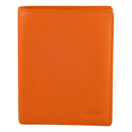 Portefeuille petit format de marque fancil en cuir vachette orange.