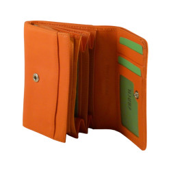 Porte monnaie de marque FANCIL en cuir vachette orange.