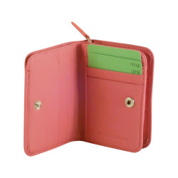Porte monnaie - cartes de marque FANCIL en cuir vachette rose.