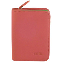 Porte monnaie - cartes de marque FANCIL en cuir vachette rose.