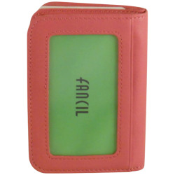 Porte monnaie - cartes de marque FANCIL en cuir vachette rose.