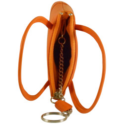 Porte monnaie porte clés de marque FANCIL en cuir vachette orange.
