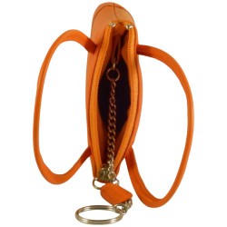 Porte monnaie porte clés de marque FANCIL en cuir vachette orange.-2