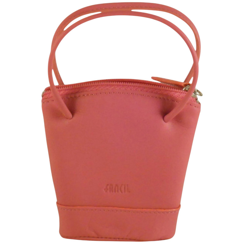 Porte monnaie porte clés de marque FANCIL en cuir vachette rose.