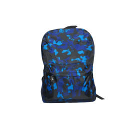 8012a-Sac à dos urbain (de ville) ou scolaire en toile synthétique bi-color bleu noir 42cmx30cmx12cm-face